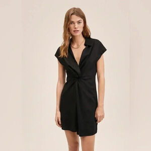 Mango Linen Blend Dress in Black NWT